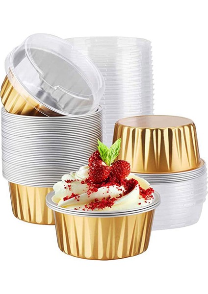 Торт В Форме,kapaklı Tatlı Bardakları, 100 Paket Altın Alüminyum Folyo Pişirme Bardak Tutucuları, Cupcake Fırında Yardımcı Ramekin Şeffaf Puding Bardakları (Yurt Dışından) modelleri