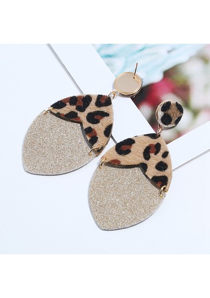 Moda Retro Takı Leopar Baskı Deri Pendientes Küpe Geometrik Abartılı Uzun Dangle Küpe Kadınlar Için Koyu Gri (Yurt Dışından)