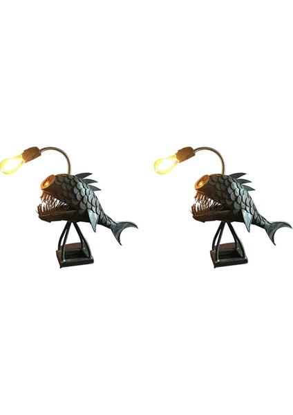 2x Fener Balık Lambası USB Şarj Edilebilir Masaüstü Metal Işık El Yapımı Zanaat Ev Oturma Odası Dekorasyon Küçük (Yurt Dışından)