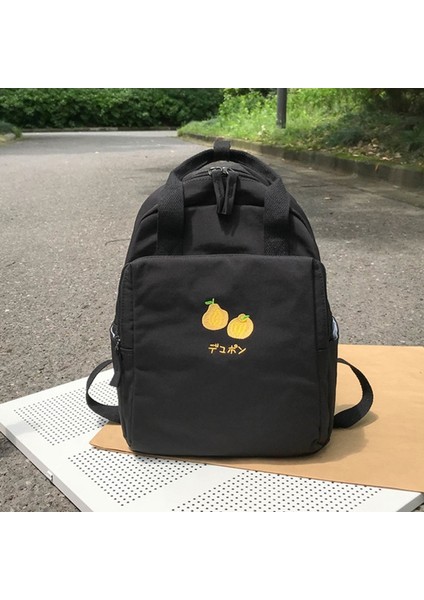 Meyve Nakış Kadın Sırt Çantası Küçük Taze Naylon Omuz Çantası Kız Gençler Için Okul Çantası Siyah (Yurt Dışından) fırsatları