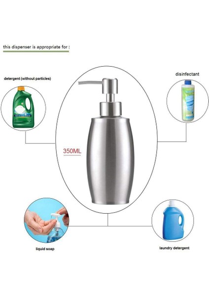 Sabun ve Losyon Dispenserleri 350 ml Paslanmaz Çelik Yaylı Köpük Pompası (Duş Jeli, Krem, Şampuan, Köpük, Yağ) (Yurt Dışından)