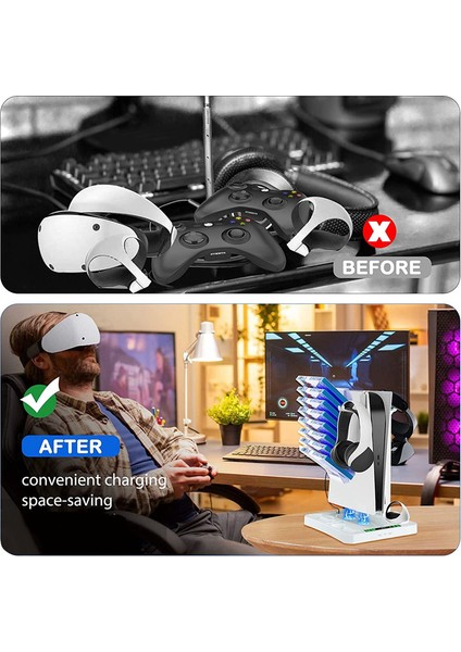 Soğutma Fanlı Ps Vr2 Şarj Istasyonu, Kulaklıklı Vr Şarj Ekran Standı ve Oyun Depolama Tutucu ile Uyumlu (Yurt Dışından)