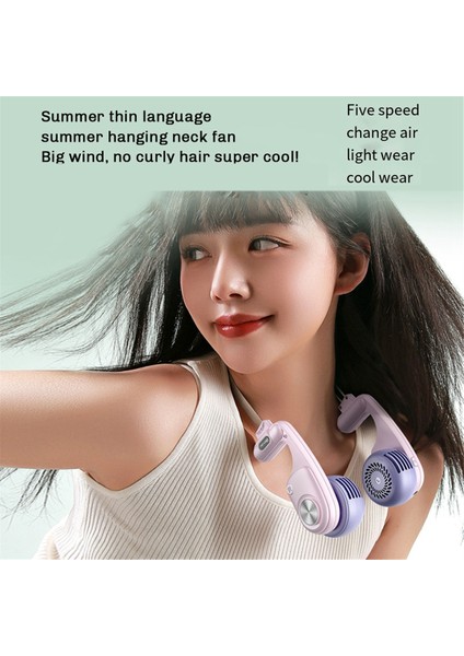 Taşınabilir Boyun Fanı, 1600MAH Şarj Edilebilir Giyilebilir Kişisel Fan, 5 Hız Ayarlanabilir, Seyahat Beyazı Için (Yurt Dışından)