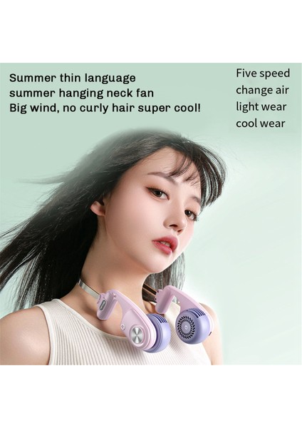 Taşınabilir Boyun Fanı, 1600MAH Şarj Edilebilir Giyilebilir Kişisel Fan, 5 Hız Ayarlanabilir, Seyahat Beyazı Için (Yurt Dışından)