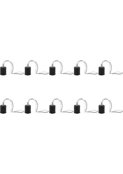 10X E27 Seramik Vida Tabanı Yuvarlak LED Ampul Lamba Soket Tutucu Adaptörü Metal Lamba Tutucu Tel Siyah (Yurt Dışından)