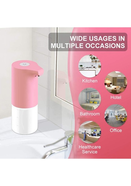 Sabunluk, Otomatik Yıkama El Dispenseri Fotoselli Püskürtme Makinesi Sensörü Basın Sabunluk 350ML, Pembe (Yurt Dışından)