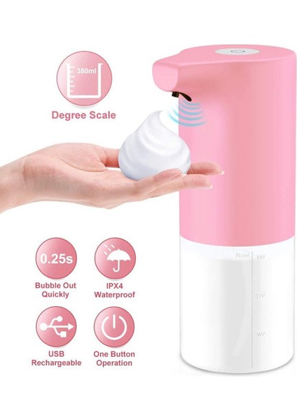 Sabunluk, Otomatik Yıkama El Dispenseri Fotoselli Püskürtme Makinesi Sensörü Basın Sabunluk 350ML, Pembe (Yurt Dışından)