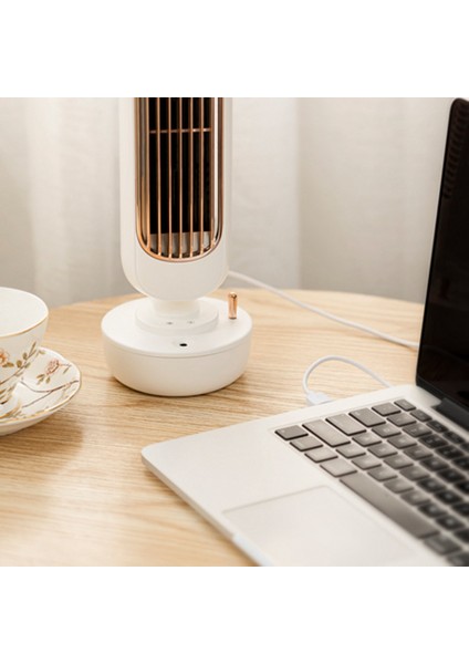 Taşınabilir USB Kule Tipi Bladeless Su Su Buharlı Vantilatör El Retro Soğutma Klima Nemlendirici-Beyaz (Yurt Dışından)