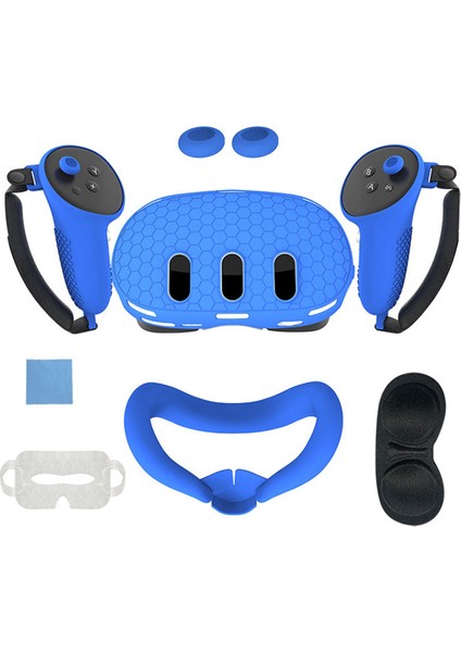 3 Koruyucu Kapak Tutma Kolu Kontrol Tutacağı, Ön Kulaklık Kapağı ve Yüz Kapağı, Vr Aksesuarları-Mavi ile Uyumlu (Yurt Dışından)