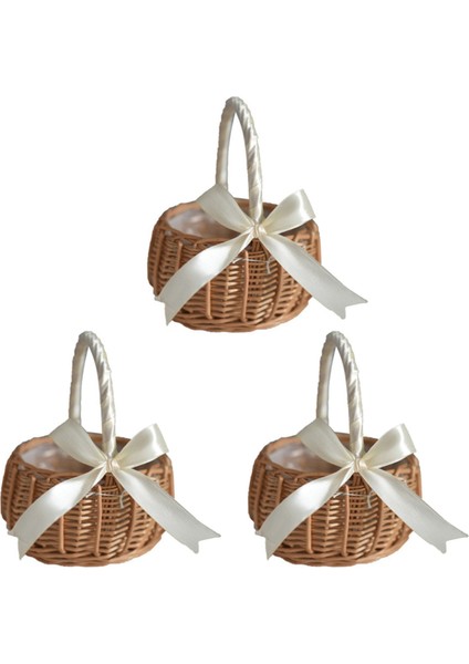 3x Dokuma Çiçek Sepeti Rattan Depolama Sepeti Çiçek Kız El Sepeti El Yapımı Çiçek Sepeti Yay, S (Yurt Dışından)