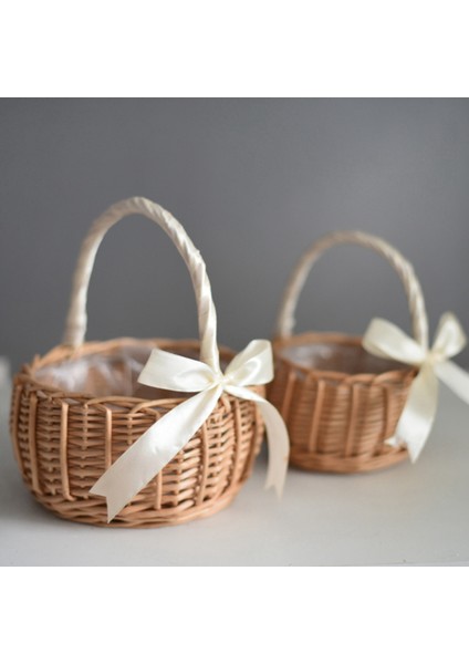 3x Dokuma Çiçek Sepeti Rattan Depolama Sepeti Çiçek Kız El Sepeti El Yapımı Çiçek Sepeti Yay, S (Yurt Dışından)