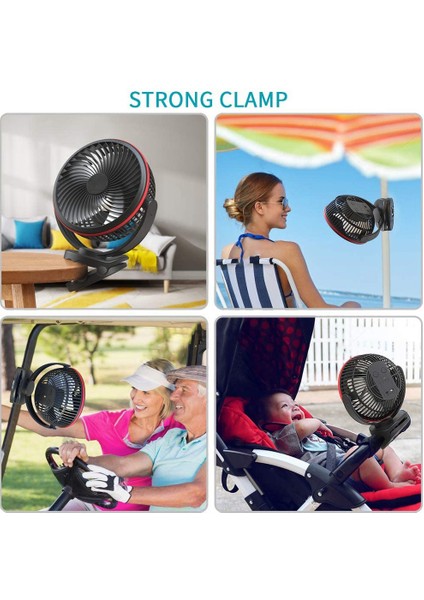 Taşınabilir Masa Fanı Gece Lambası 360 Derece Dönme, Açık Yatak Odası Için USB Arabası Tavan Asılı Klip, Siyah (Yurt Dışından)