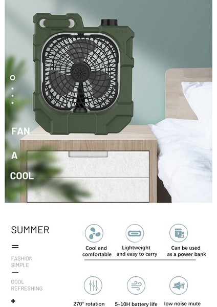 Taşınabilir Fan Şarj Edilebilir 7800 Mah Pille Çalışan Powered Fan, Yatak Odası Masa Ev Ofis Çadır Seyahat Için USB Masası (Yurt Dışından)