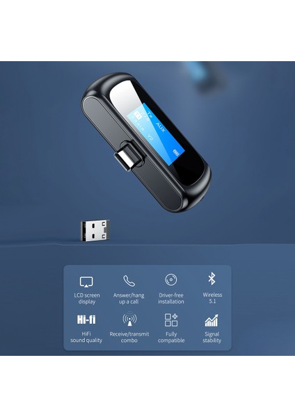 Tip-C Bluetooth 5.1 Verici Alıcı Aux Rca Stereo Müzik Kablosuz Adaptör Anahtarı Ps Bilgisayar Dizüstü Bilgisayar ile Uyumlu (Yurt Dışından)