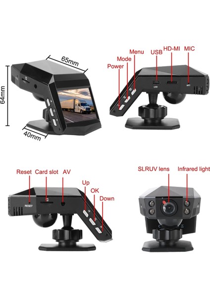 Çift Lens Dvr Kamera Araç Içi Kamera Video Kaydedici Dikiz Monitörü Dashcam 2 Inç Ekran 1080 P Geniş Açı (B) (Yurt Dışından)