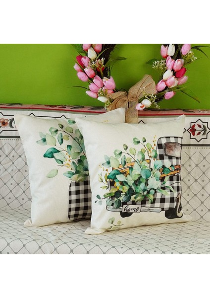 Bahar Yastık Kapakları 18X18 4 Set Bahar Süslemeleri Okaliptüs Yaprakları Çiftlik Evi Atmak Yastık Ev Dekorları Yastık Kılıfı (Yurt Dışından)