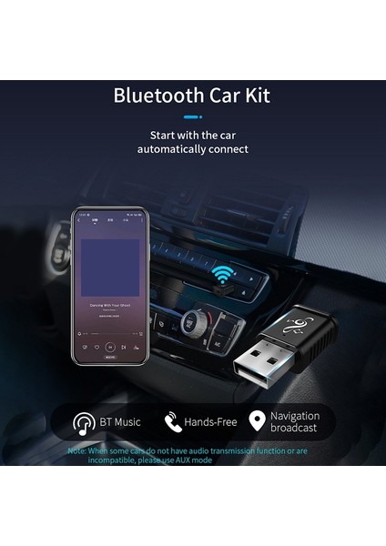 Mini Araba Bluetooth Adaptörü 3.5AUX Bluetooth Alıcısı Stereo USB Bluetooth Çift Çıkışı Arayabilir (Yurt Dışından)