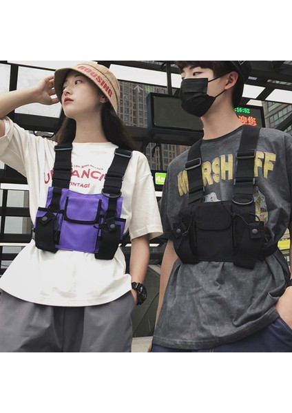 Erkekler ve Kadınlar Hip-Hop Gelgit Marka Yelek Çok Fonksiyonlu Fonksiyonel Göğüs Çantası Takım Yelek Sırt Çantası Gri (Yurt Dışından) fırsatları