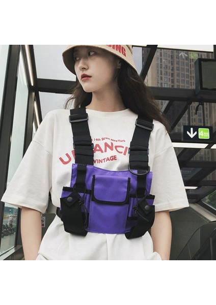 Erkekler ve Kadınlar Hip-Hop Gelgit Marka Yelek Çok Fonksiyonlu Fonksiyonel Göğüs Çantası Takım Yelek Sırt Çantası Gri (Yurt Dışından) indirimleri