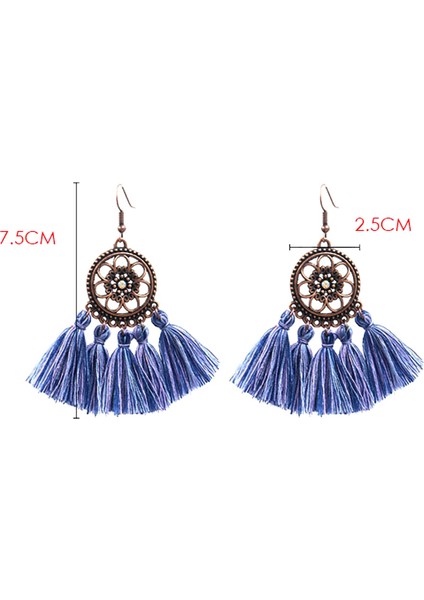 Vintage Boho Etnik Yuvarlak Dangle Bildirimi Fringe Damla Küpe Kadınlar Için Düğün Parti Yıldönümü Takı Süsler Kırmızı + Bronz (Yurt Dışından)
