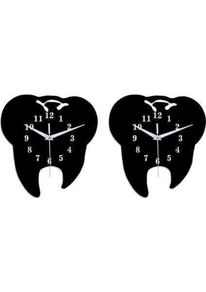 Timelike 2x Yaratıcı Diş Şeklinde Duvar Saati Diş Süs Duvar Saati 3D Akrilik Yaratıcı Ayna Duvar Sticker Ev Dekor-Siyah (Yurt Dışından)