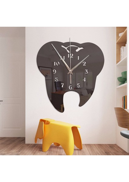 Timelike 2x Yaratıcı Diş Şeklinde Duvar Saati Diş Süs Duvar Saati 3D Akrilik Yaratıcı Ayna Duvar Sticker Ev Dekor-Siyah (Yurt Dışından)