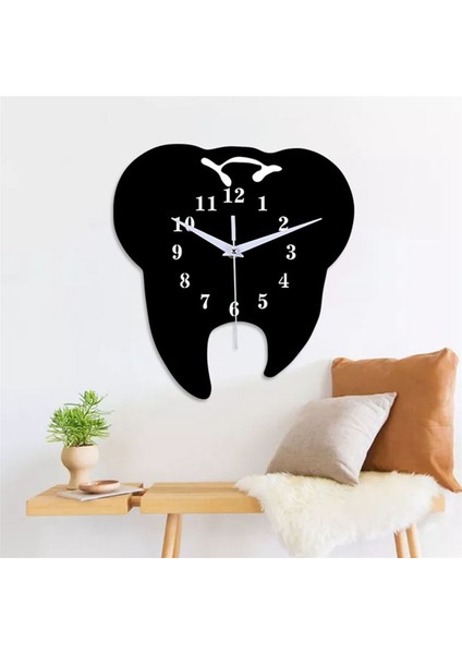 Timelike 2x Yaratıcı Diş Şeklinde Duvar Saati Diş Süs Duvar Saati 3D Akrilik Yaratıcı Ayna Duvar Sticker Ev Dekor-Siyah (Yurt Dışından)