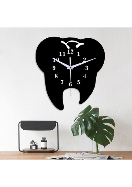 Timelike 2x Yaratıcı Diş Şeklinde Duvar Saati Diş Süs Duvar Saati 3D Akrilik Yaratıcı Ayna Duvar Sticker Ev Dekor-Siyah (Yurt Dışından)