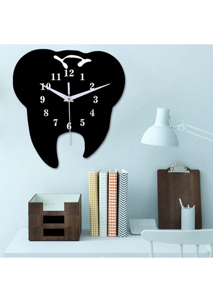 Timelike 2x Yaratıcı Diş Şeklinde Duvar Saati Diş Süs Duvar Saati 3D Akrilik Yaratıcı Ayna Duvar Sticker Ev Dekor-Siyah (Yurt Dışından)