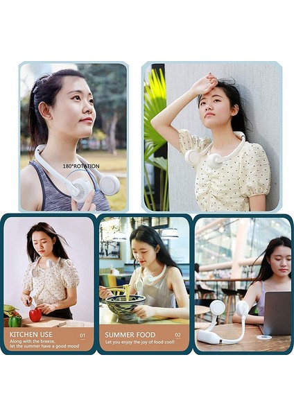 Taşınabilir Asma Boyunlu Fan, 4000 Mah Kanatsız Fan, 360 Derece Bükme Hortumu ve Dönen Kafa, 3 Hız, Seyahat, Spor, Vb, B (Yurt Dışından)