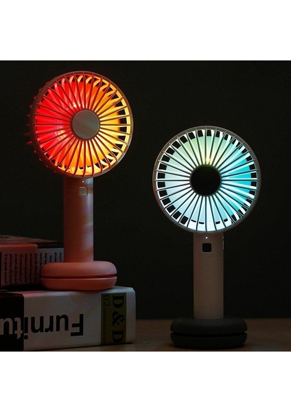 Taşınabilir El Fan Mini USB Kişisel Masa Masası 3 Hızlı Hava Soğutucu Açık Seyahat Için Gece Işık Tabanı Ile, Beyaz (Yurt Dışından)