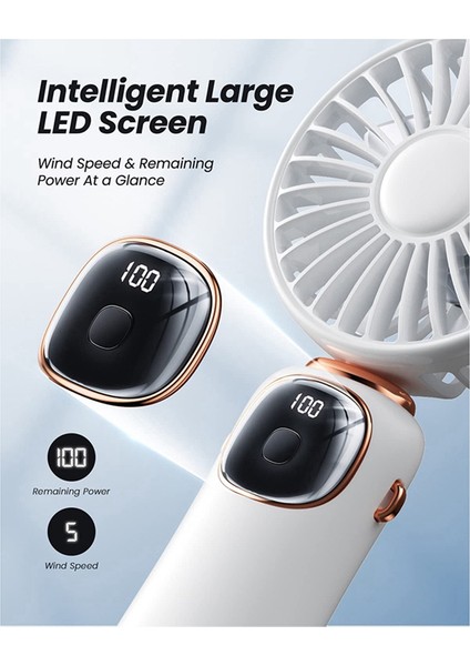 Taşınabilir El Fanı, LED Ekranlı 4000MAH Boyun Fanı, Katlanabilir Masa Tabanı, Kadınlar Için 5 Hız Beyaz (Yurt Dışından) modelleri