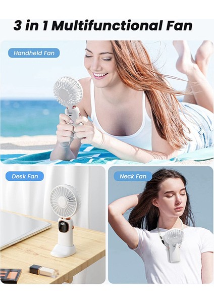 Taşınabilir El Fanı, LED Ekranlı 4000MAH Boyun Fanı, Katlanabilir Masa Tabanı, Kadınlar Için 5 Hız Beyaz (Yurt Dışından) fırsatları