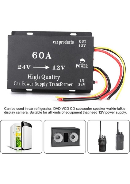 Araba Kamyon Ses Güç Adaptörü Düşürücü 24V - 12V 60A Gerilim Azaltma Dönüştürücü (Yurt Dışından) modelleri