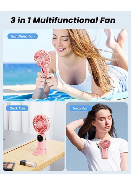 Taşınabilir El Fanı, LED Ekranlı 4000MAH Boyun Fanı, Katlanabilir Masa Tabanı, Kadınlar Için 5 Hız Pembe (Yurt Dışından) fiyatları