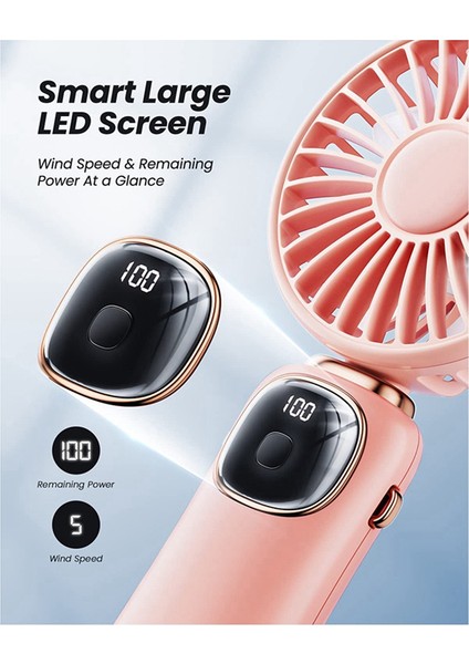 Taşınabilir El Fanı, LED Ekranlı 4000MAH Boyun Fanı, Katlanabilir Masa Tabanı, Kadınlar Için 5 Hız Pembe (Yurt Dışından) fırsatları