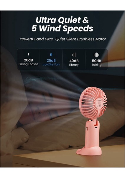 Taşınabilir El Fanı, LED Ekranlı 4000MAH Boyun Fanı, Katlanabilir Masa Tabanı, Kadınlar Için 5 Hız Pembe (Yurt Dışından) indirimleri