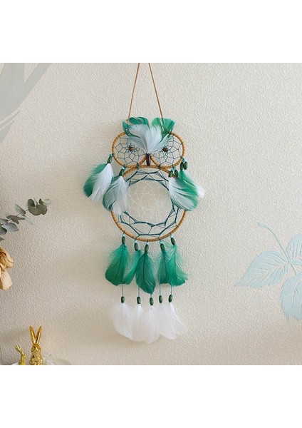 Boho Baykuş Dream Catcher El Yapımı Geleneksel Tüy Dreamcatcher Ev Yatak Odası Için Asılı Duvar Süslemeleri Koyu Yeşil (Yurt Dışından)