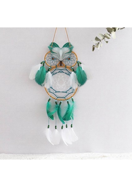 Boho Baykuş Dream Catcher El Yapımı Geleneksel Tüy Dreamcatcher Ev Yatak Odası Için Asılı Duvar Süslemeleri Koyu Yeşil (Yurt Dışından)