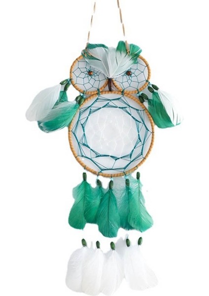 Boho Baykuş Dream Catcher El Yapımı Geleneksel Tüy Dreamcatcher Ev Yatak Odası Için Asılı Duvar Süslemeleri Koyu Yeşil (Yurt Dışından)