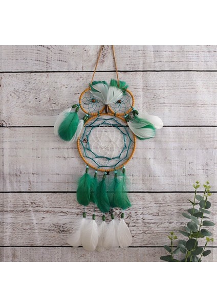 Boho Baykuş Dream Catcher El Yapımı Geleneksel Tüy Dreamcatcher Ev Yatak Odası Için Asılı Duvar Süslemeleri Koyu Yeşil (Yurt Dışından)