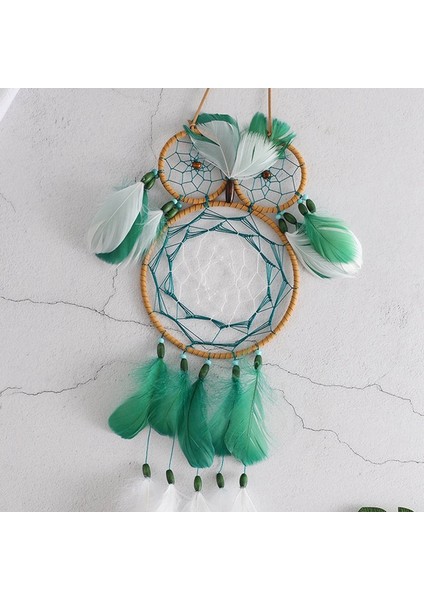 Boho Baykuş Dream Catcher El Yapımı Geleneksel Tüy Dreamcatcher Ev Yatak Odası Için Asılı Duvar Süslemeleri Koyu Yeşil (Yurt Dışından)