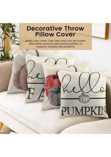 Sonbahar Yastık Kapakları 18X18 Sonbahar Dekorasyon Için 4'lü Set Sonbahar Dekor Kabak Sonbahar Yastıklar Dekoratif Yastıklar Atmak (Yurt Dışından)
