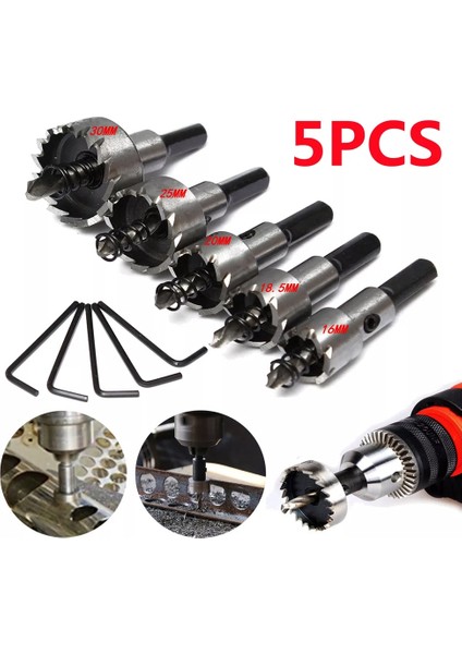5 Adet 16-30MM Diş Hss Paslanmaz Çelik Delik Testere Matkap Ucu Seti ile Uyumlu Ahşap Metal Alaşım (Yurt Dışından)