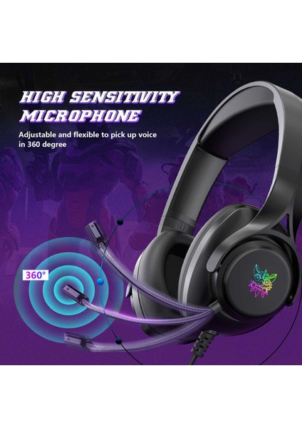 X16 Gürültü Azaltma Mikrofonlu Kablolu Kulaklık Çevresel Ses Rgb Işık 3,5 mm + USB Bilgisayar Kulaklığı Siyah (Yurt Dışından)
