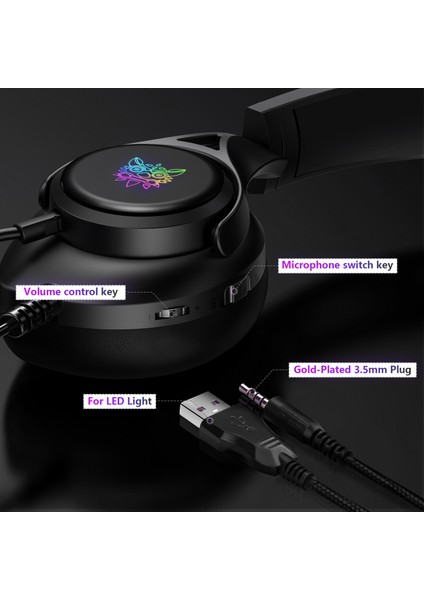 X16 Gürültü Azaltma Mikrofonlu Kablolu Kulaklık Çevresel Ses Rgb Işık 3,5 mm + USB Bilgisayar Kulaklığı Siyah (Yurt Dışından)