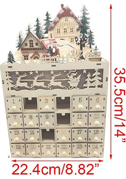 2x Ahşap Noel Advent Takvimi Noel'e Geri Sayım LED Tatil Dekorasyonu 24 Çekmeceli LED Işık (Yurt Dışından)