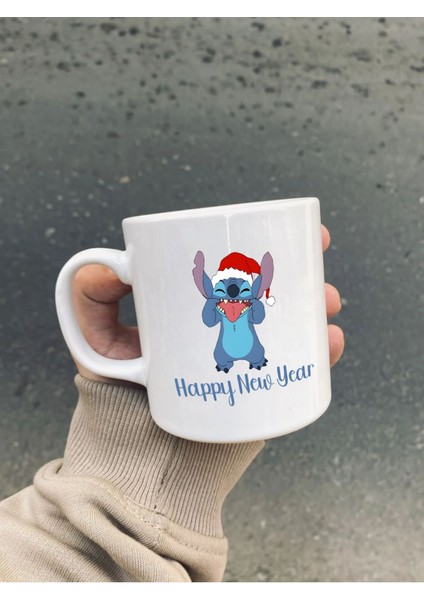 Yılbaşı Özel Seri Stich New Year Hediyelik Beyaz Seramik Kulplu Kupa Bardak Çeşitleri