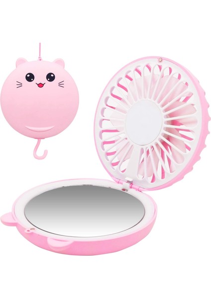 Mini Kolye Fanı, Taşınabilir Küçük USB Şarj Edilebilir Masa Fanı, 850 Mah Katlanabilir El Fanı Kişisel Makyaj Aynası ile Ofis, Dış Mekan, Seyahat Için LED Işık (Pembe) (Yurt Dışından)