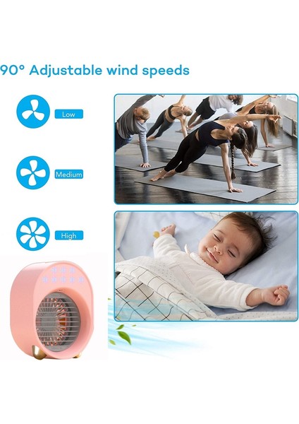 Mini LED Klima Fanı 3 Hızlı USB Taşınabilir Soğutma Oturma Odası Ev Için, Pembe (Yurt Dışından)